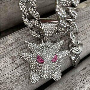 GENGAR pokemon chain 18K white gold plated jewelry thick cuban necklace men NWT